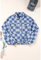 Checkered Patchwork Denim Jacket