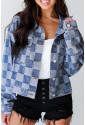 Checkered Patchwork Denim Jacket