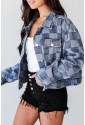 Checkered Patchwork Denim Jacket