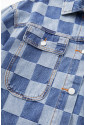 Checkered Patchwork Denim Jacket