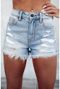 Distressed Ripped Raw Hem High Waist Denim Shorts