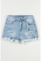 Distressed Ripped Raw Hem High Waist Denim Shorts