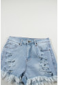 Distressed Ripped Raw Hem High Waist Denim Shorts