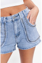 Dusk Blue Studded Acid Wash Jean Shorts