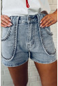 Dusk Blue Studded Acid Wash Jean Shorts