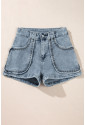 Dusk Blue Studded Acid Wash Jean Shorts