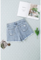 Sky Blue Rhinestone Tassel Distressed Denim Shorts