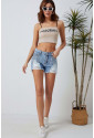 Sky Blue Rhinestone Tassel Distressed Denim Shorts