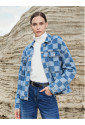 Checkered Patchwork Denim Jacket