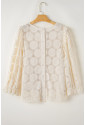 Oatmeal Flower Jacquard Button Back Ruffled 3/4 Sleeve Blouse