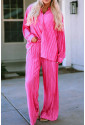 Rose Pleated Long Sleeve Shirt and Wide-Leg Pants Set