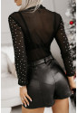 Black Rhinestone Sheer Mesh Long Sleeve Bodysuit