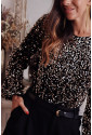 Black Deep V Back Sequin Puff Sleeve Bodysuit