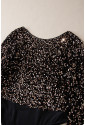 Black Deep V Back Sequin Puff Sleeve Bodysuit