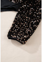 Black Deep V Back Sequin Puff Sleeve Bodysuit