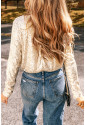 Beige Sequin Long Sleeve Wrap V Neck Bodysuit