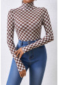 Checkered Long Sleeve High Neck Bodysuit