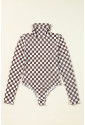 Checkered Long Sleeve High Neck Bodysuit