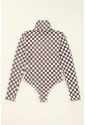 Checkered Long Sleeve High Neck Bodysuit