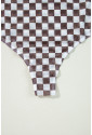 Checkered Long Sleeve High Neck Bodysuit