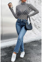 Checkered Long Sleeve High Neck Bodysuit