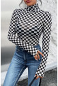 Checkered Long Sleeve High Neck Bodysuit