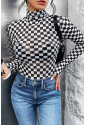 Checkered Long Sleeve High Neck Bodysuit