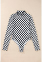 Checkered Long Sleeve High Neck Bodysuit