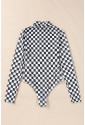 Checkered Long Sleeve High Neck Bodysuit