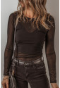 Black Mesh Long Sleeve Slim Fit Bodysuit