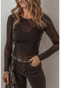 Black Mesh Long Sleeve Slim Fit Bodysuit