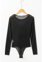 Black Mesh Long Sleeve Slim Fit Bodysuit