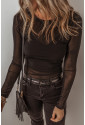 Black Mesh Long Sleeve Slim Fit Bodysuit