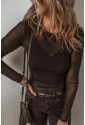 Black Mesh Long Sleeve Slim Fit Bodysuit