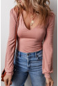 Pink V neck Long Sleeve Casual Bodysuit