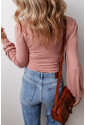 Pink V neck Long Sleeve Casual Bodysuit