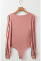 Pink V neck Long Sleeve Casual Bodysuit