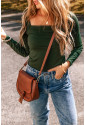 Green Square Neck Long Sleeve Bodysuit