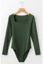 Green Square Neck Long Sleeve Bodysuit