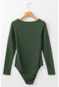 Green Square Neck Long Sleeve Bodysuit