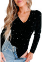 Black Velvet Beaded Long Sleeve V Neck Bodysuit