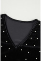 Black Velvet Beaded Long Sleeve V Neck Bodysuit