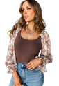 Coffee Ribbed Floral Bubble Sleeve Bodysuit