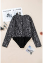 Black Sequin Long Sleeve Wrap Bodysuit