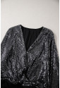 Black Sequin Long Sleeve Wrap Bodysuit