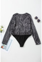 Black Sequin Long Sleeve Wrap Bodysuit