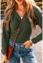 Blackish Green Ribbed Knit Slim Fit Wrap V Neck Bodysuit