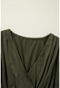 Moss Green Ruched Wrap V Neck Long Sleeve Bodysuit