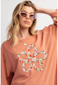  Flower Patch Graphic Exposed Seam Wide Sleeve Top