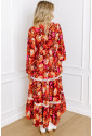 Floral Print Lace Trim Patched V Neck Maxi Dress